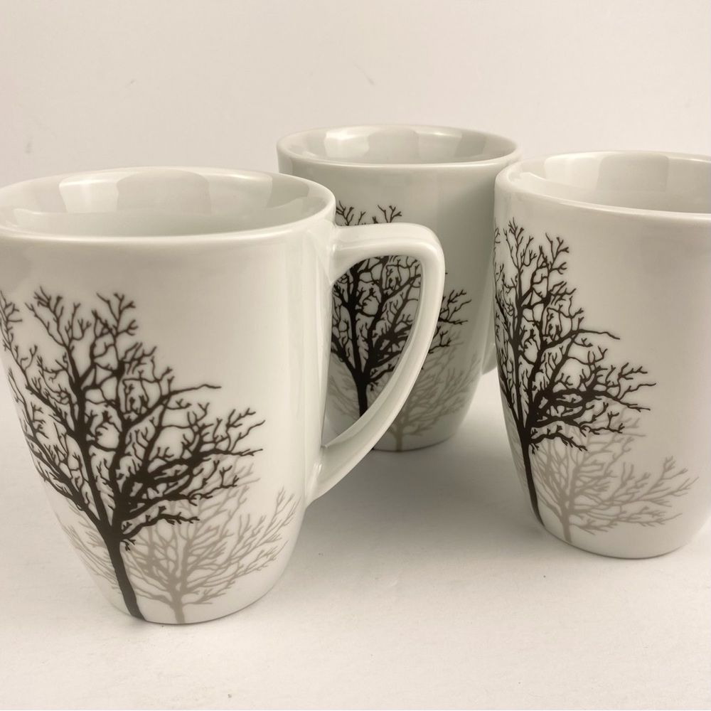 Corelle Coordinates Timber Shadows Coffee Mugs Set Of Three , Black  Grey Trees